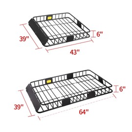 Leader Accessories Roof Rack Cargo Basket Set, Roof Cargo Basket 64'' with Cargo Net 3' x 4' Stretches to 6'x 8' Bungee Net
