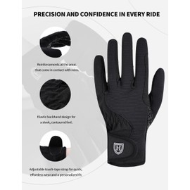 Harrison Howard Horse Riding Gloves All-Season Lightweight Non-Slip for Gardening, Running Equestrian Riding Gloves Black S