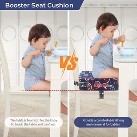 Toddler Booster Seat for Dining Table, Portable Kids Toddler Booster Seat for Table, Increasing Booster Cushion with Adjustable Straps, Easy Cleaning Detachable Portable Travel Booster (Blue-Rainbow)