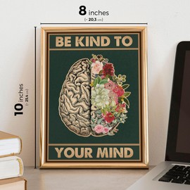 LOLUIS Mental Health Gifts, Vintage Positive Affirmations Artwork Poster Aesthetic Decorations (Unframed 8"x10", Be Kind To Your Mind)