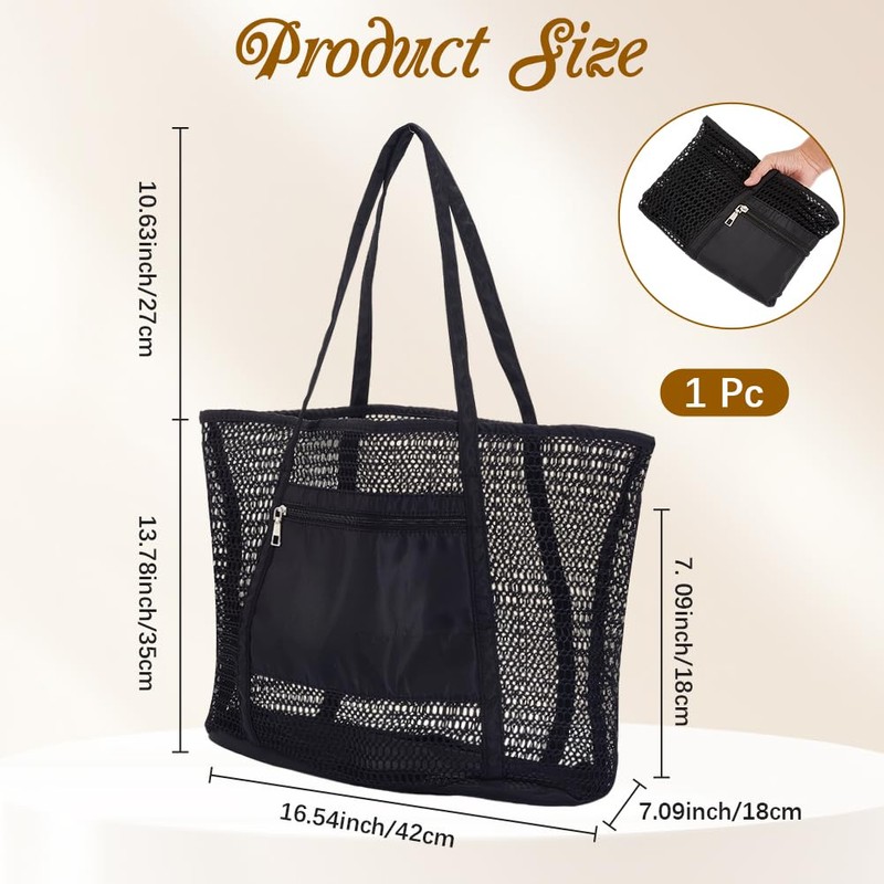 CREATCABIN Mesh Beach Bag for Women Beach Tote Bag With