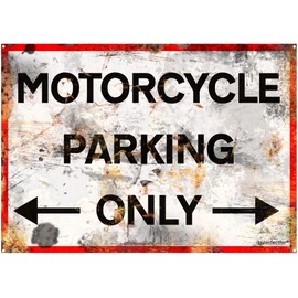 itsperfectfor Motorcycle Parking Only. Biker Sign. Vintage Style Metal Motorbike Garage Plaque. Fun Motorcyclist Shed Notice. Size Small.