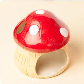 PENCK Cute Aquarium Mushroom House Betta Fish Tank Accessory Decor Mini Ceramic Fish Hideout Shrimp Cave Ornament (Red)