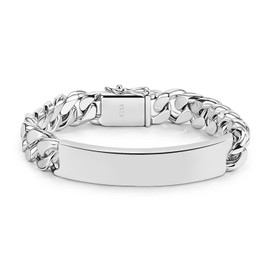 H&Beautimer 925 Sterling Silver Bracelet 10/12MM Cuban Chain Bracelet Fine Jewelry Men Silver Brand Chain 7,7.5,8,8.5,9,9.5,10'' Birthday Gift (12MM Glossy Brand, 7 Inches)