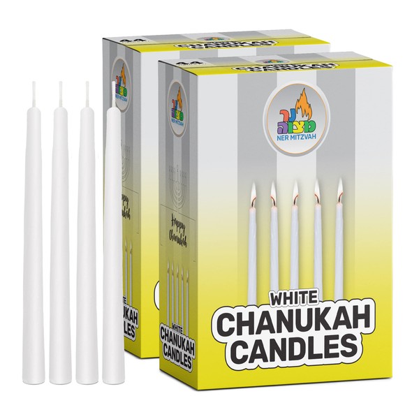 2-Pack White Chanukah Candles - Standard Size Fits Most Menorahs - Premium Quality Wax - 44 Count for All 8 Nights of Hanukkah - by Ner Mitzvah