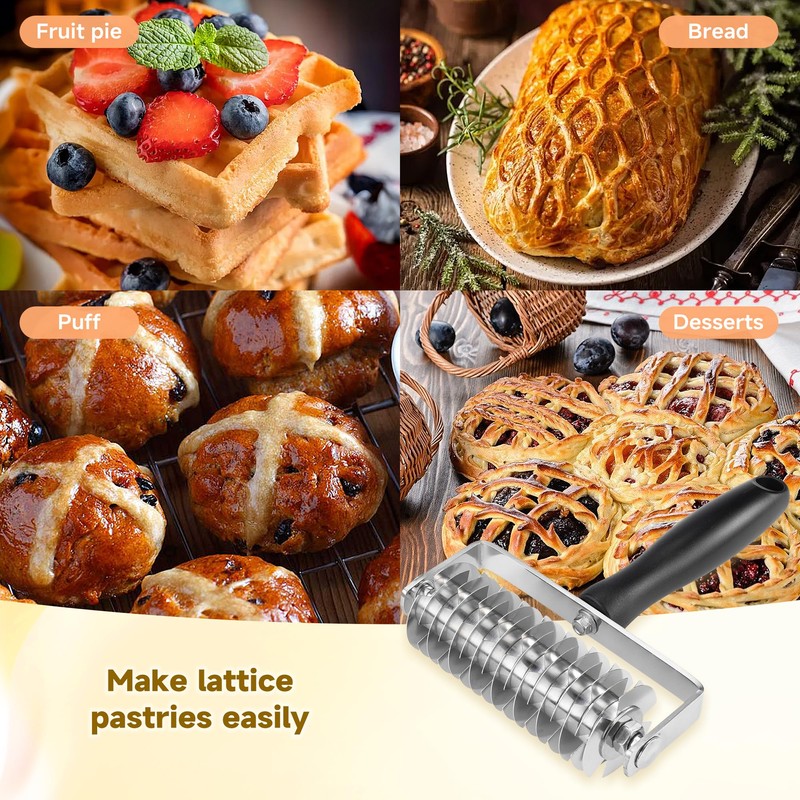 Pastry Lattice Roller Cutter - Stainless Steel Professional Dough Lattice