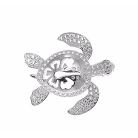 Arthur's Jewelry 925 Sterling silver rhodium plated Hawaiian hibiscus flower turtle slide pendant cz