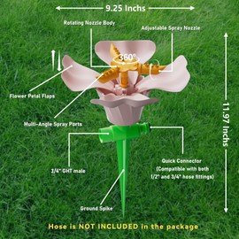 IcyByte Rotating Flower Garden Sprinkler for Yard, Adjustable Spray Modes, Large Area Coverage, Easy Hose Connection, Red, Pink