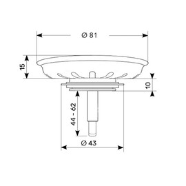 Universal Pop-up Screen Lörbchen Bar Strainer Basket Ø81 MM Hub, Ø8 x 53 mm, 65 mm with Sealing Ø43 mm, Suitable for Kitchen Sink with Strainer, 3 1/2-Inch Drain Valve Teka