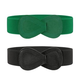 JASGOOD 2 Pack Women Stretchy Belts for Dress Vintage Wide Elastic Waist Belts