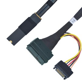 LetLinkSo PCIe 5.0 M.2 to U.2 Adapter, M.2 to SFF-8639 U.2 NVMe SSD Cable with 15Pin Power, Left Exit, 1.6ft (50cm)