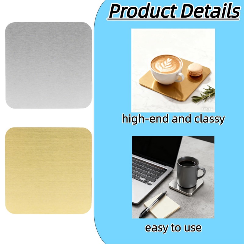 hhfvvda 4 PCS Luxury 8.5cm (3.35 Inch) Square Stainless Steel