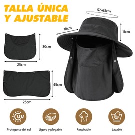 Sombrero para Sol Mujer y Hombre, Sombreros Pescador con protección de Cuello y Cara Sombrero, Anti-UV Visera Gorro ala Ancha al Aire Libre FPS/UPF50+, Sun Hat Wide Brim para Jardín/Playa/Senderismo