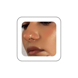 Iaceble Bohemia Crystal Cross Nose Ring Gold Crystal Cz Cross Nose Cuff Cross U Shape Clip On Nose Stud Cross Fake Nose Ring Body Nose Ring Jewelry for Women