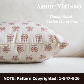 Amor Virisso Set of 2 Floral Block Print Pillow Covers 18x18 Inch, Vintage Flower Decorative Throw Pillowcases Neutral Accent Farmhouse Pillows Home Decor for Sofa Couch Bed, Brown
