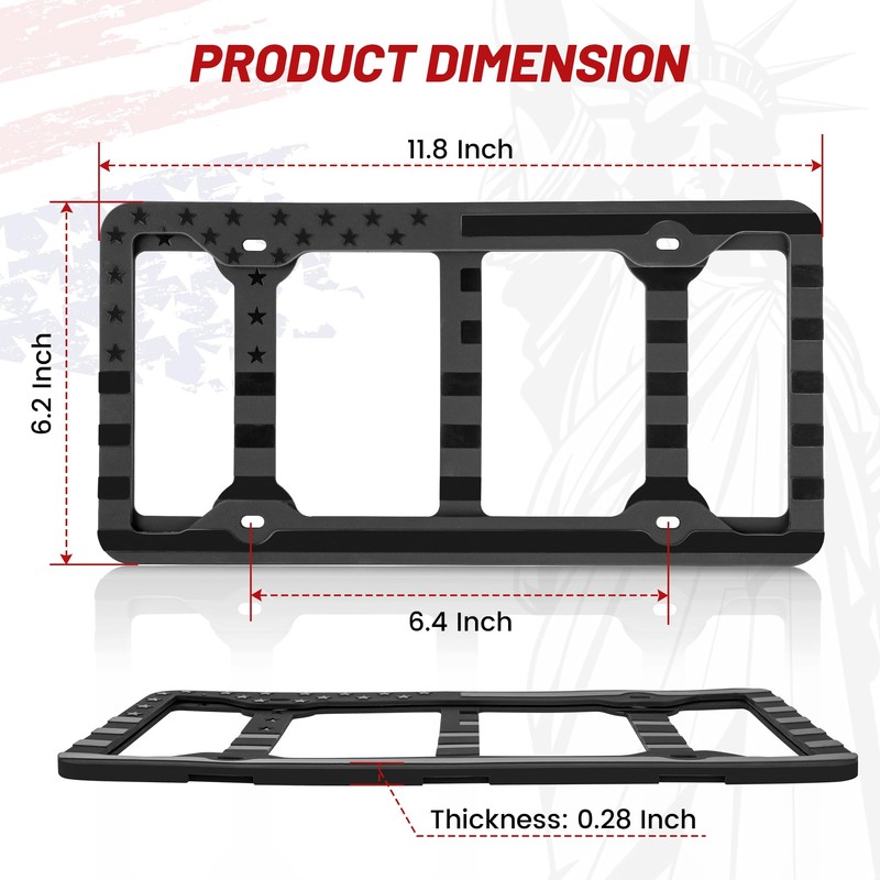 RED WOLF 2 PCS Silicone License Plate Frame American Flag
