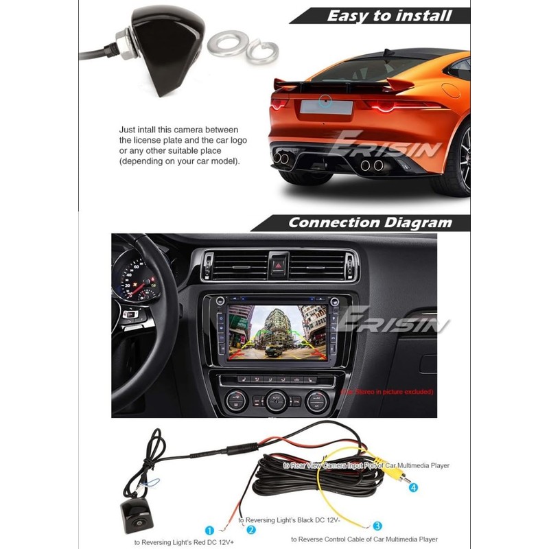 Erisin AHD 1080P 150° Fisheye Car Reversing Camera 2MP Night