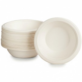 2you 50 x Bagasse Bowls - Disposable Paper Food Bowls - Party Plates Tableware - 8oz (230ml) for Kitchen, Cafe's, Resturants Salad, Starters, BBQ - Made from Sugarcane Fibres - 50 Pack