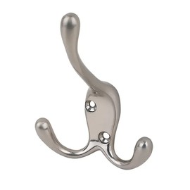 Aretro Satin Nickel Stainless Steel Look Three Prong Triple Back of Door Wall Hat Coat Robe Hanger Hook with Screws