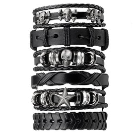 Gleamart Pack of 2 Men's Women's Leather Bracelets Braided Wrist Bangle