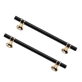 Dreneco 2 Pack Cupboard Handles Zinc Alloy Kitchen T Bar Handle Drawer Wardrobe Cabinet Furniture Door Pulls Knobs (160mm Hole centres, Black+Gold)