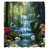 Rainforest Waterfall Shower Curtain Tropical Floral Butterfly Nature Green Tree