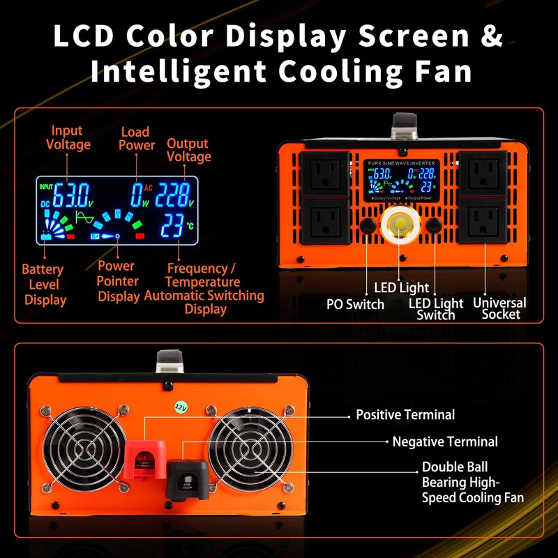 3000 Watt Power Inverter,12V DC to 110V/120V AC Pure Sine