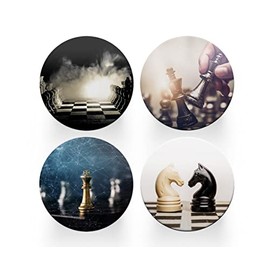4 x Round Chess Coasters - Gaming Gamer Boys Men Set Theme Women House Warming Circle Drinks Kitchen Table Decoration Décor Gift #80158