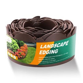 Black Plastic Garden Landscape Edging, 5” Tall Border Coil, Flexible and Strengthened with Anti-UV Treatment (20ft with 6pcs Stakes)