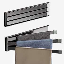 OWOFAN Swivel Towel Bars 3-Arm Towel Rack Swing Out Towel Holder for Bathroom Kitchen Toilet Wall Mount Drying Towel Bars for Laundry SUS304 Stainless Steel Matte Black