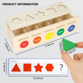 LovesTown Wooden Color & Shape Sorting Box, Montessori Toys Learning Matching Box Sorting Matching Toys Learning Early Educational Toys for Baby Toddlers