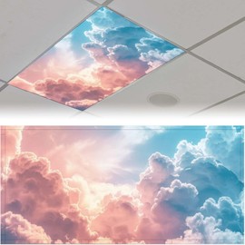 QOROL 2PCS Fluorescent Light Covers for Classroom Ceiling Lights Magnetic Light Covers,Fluorescent Light Filters for School Home Office Drop Ceiling Lamp Decor Light Filters（Clound）