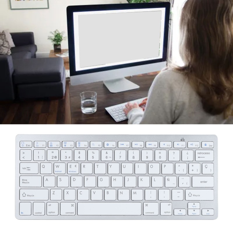 78 Keys Spanish Wireless Bluetooth Keyboard Thin Lightweight Silent Spanish