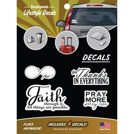 Religious Faith Vinyl Stickers - 4 Piece Decals Car Window Decals - Vinyl Car Sign Sticker - All Weather Proof - Pray More - Faith Infinity Love – Easy to Put On Car