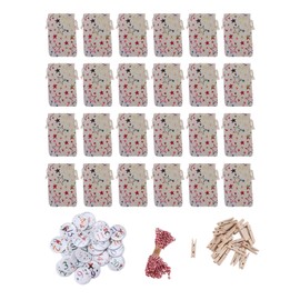 24PCS Hanging Christmas Bags Drawstring Linen Bags Pouches with Clips for Wrapping Candies Party SuppliesStar Style