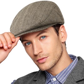 Wantonfy Beret Cap Men's Flat Cap Peaked Cap Gatsby Peaked Cap Newsboy Flat Cap Beret Hat 1920 Style Gatsby Costume Accessories, coffee herringbone