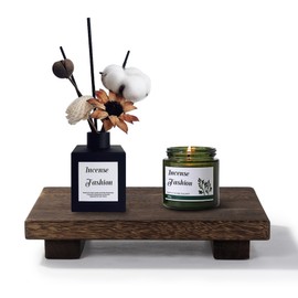 LAweixian Small Wood Tray Pedestal Stand Farmhouse Bathroom Decor Decorative Wooden Riser Kitchen Soap Dish Holder for Vanity, Counter, Sink, 9" x 6"