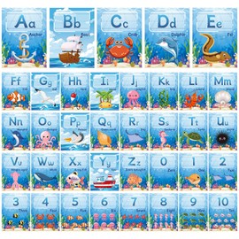 37 Pcs Alphabet for Classroom Wall Under The Sea Bulletin Board Set Alphabet Number 0-10 Line ABC Letters for Classroom Wall Decor (Ocean)