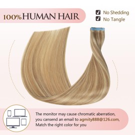 AGMITY Tape in Hair Extensions 100% Real Human Hair Strawberry Blonde Mixed Bleach Blonde 12 inches 20pcs 40Gram Straight Seamless Hair Tape in Extensions(12 inches #P27-613)