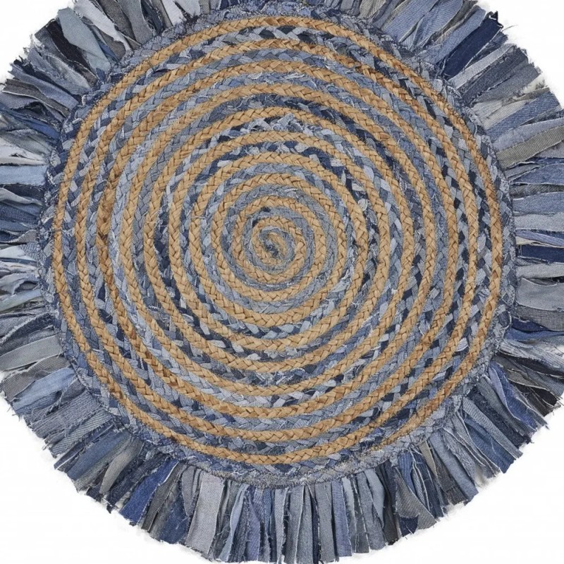 Homeroots 4' Blue And Beige Hand Woven Round Rug