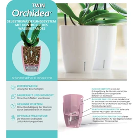 SANTINO Set of 4 Orchid Pots D 12 cm Self-Watering Pots with Wick System and Water Indicator for Indoor Use, White, 1.3 L