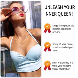 Eterjew Italy 4mm Solid 18K Plated Gold Paperclip Chain Necklace for Women, Women's Gold Paperclip Chain Necklace, Gold Necklace for Women 22 Inch