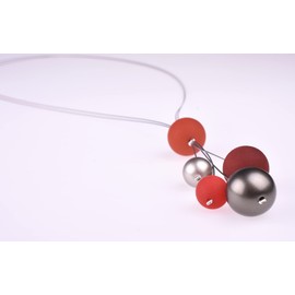 Adi-Modeschmuck Long Necklace "Nina", 90 cm Long, Two-Strand Necklace without Fastening, Made Of Polaris Beads and Metallic Painted Acrylic Beads, Handmade in Berlin., Stainless Steel