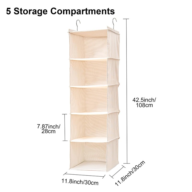 BOMEI PACK Beige Hanging Wardrobe Closet Organizer Shelves with 5