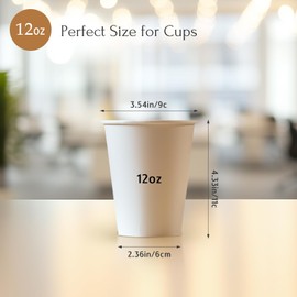 100 Count 12 oz Paper Coffee Cups, Disposable Hot and Cold Cups, Leak-Proof White Cups for Coffee, Tea, Sturdy Hot Drink Cups for Home, Office, and Events