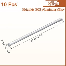 uxcell 10Pcs 3/8"(10mm) Dia Round Aluminum Rod, 13"(330mm) Long 6061 Aluminum Round Rod Solid Lathe Bar Stock for Industry Construction DIY Crafts