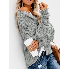 Dokotoo Oversized Cardigan Sweaters for Women Ladies Casual Open Front Long Sleeve Solid Cable Knit Chunky Ribbed Winter Fashion 2023 Loose Cardigans Coats Jackets Outerwear M Gray