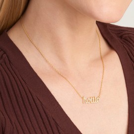 MORGAN & PAIGE .925 Sterling Silver 18K Yellow Gold Plated Statement Dainty Necklace for Women, Hypoallergenic Cursive Pendant Hottie Cubic Zirconia Necklace - 16in with 2in Extender Rope Chain