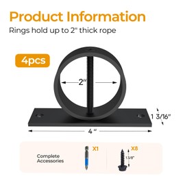 Solviro 4Pack 2inch Rope End Snap with Cross Screw Securing Rope Support Rope Cap Rope Cover Stainless Steel for Hemp Rope Fencing Stair Deck Railing Kit