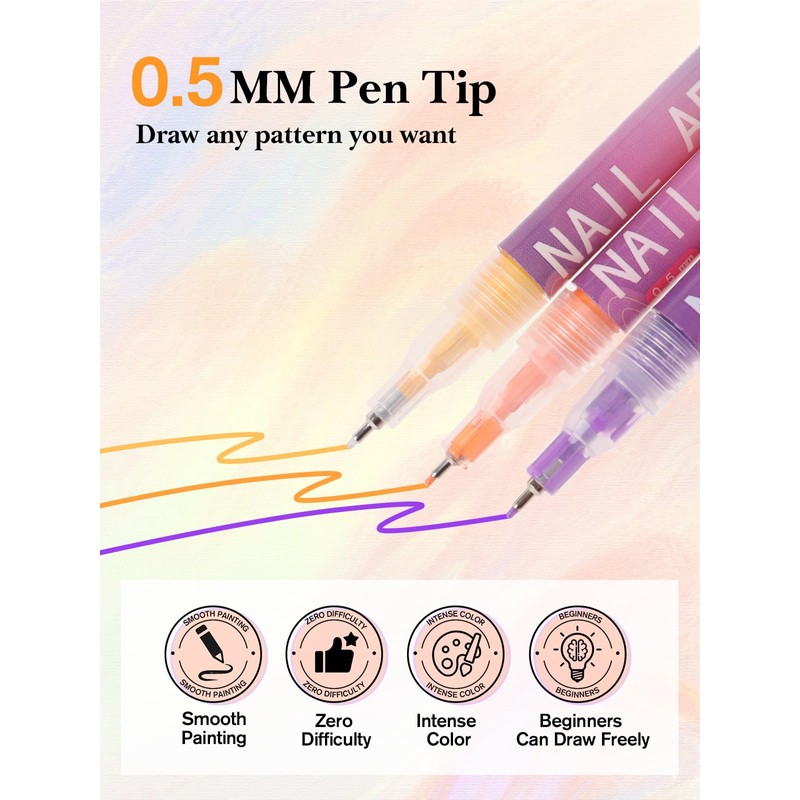 EBANKU 12 Colors 3D Nail Art Pens, Fine Tips 0.5